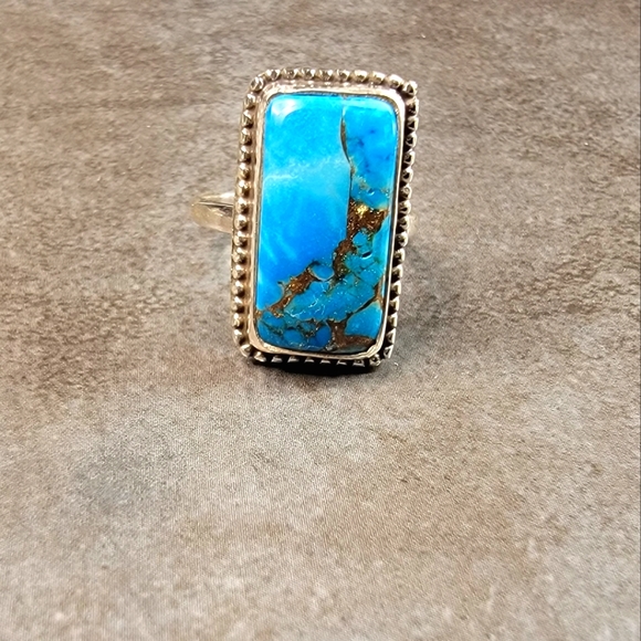 Vintage Jewelry - Sterling Silver 925 Ring Size 7 Turquoise Copper Stone